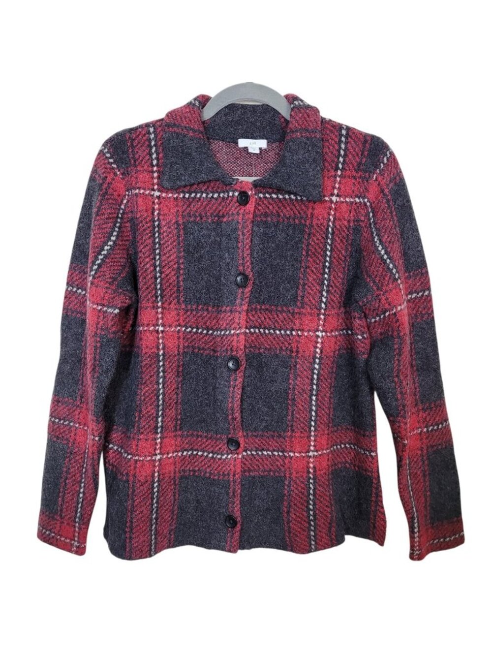 J. Jill Plaid Collared Sweater Jacket Wool Blend Sz XS Granola Girl Casual NWT